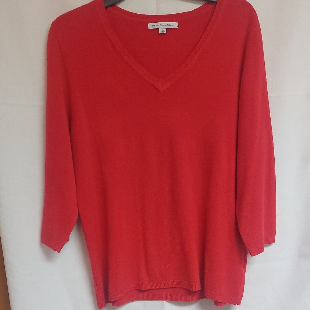 Mercer Street Studio Red V-Neck Sweater